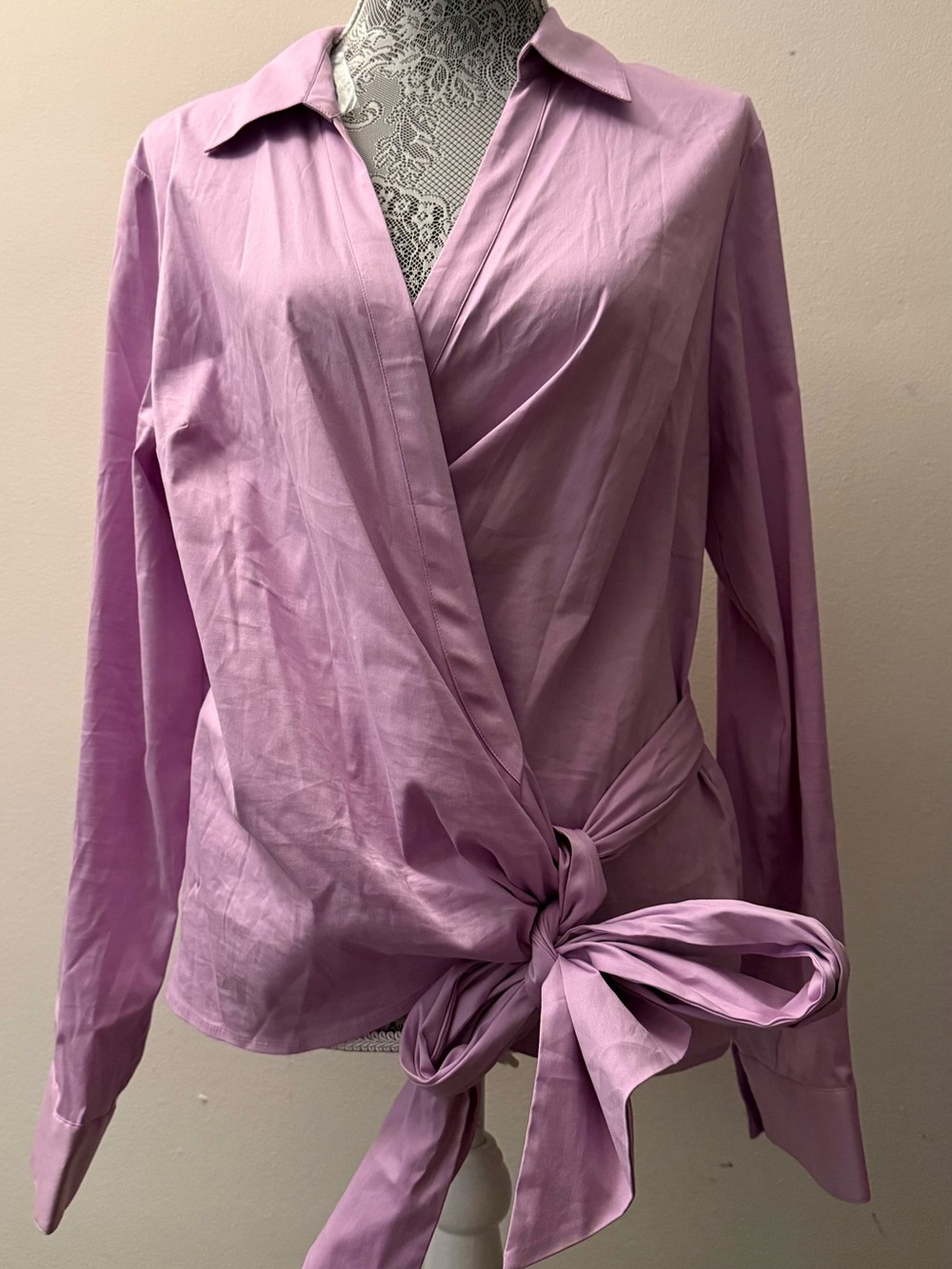 NWT WHBM Surplice Poplin Shirt Light Purple “stiletto” Size 14 Long Sleeve